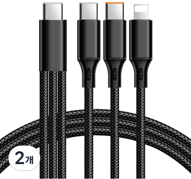 C타입 to 8핀 C타입 3in1 동시충전 케이블, 2개, 블랙, 2m
