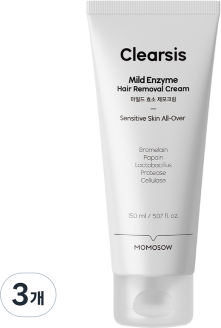 모모쏘우 클리어시스 마일드 효소 제모크림 / 순한 셀프 왁싱, 3개, 150ml