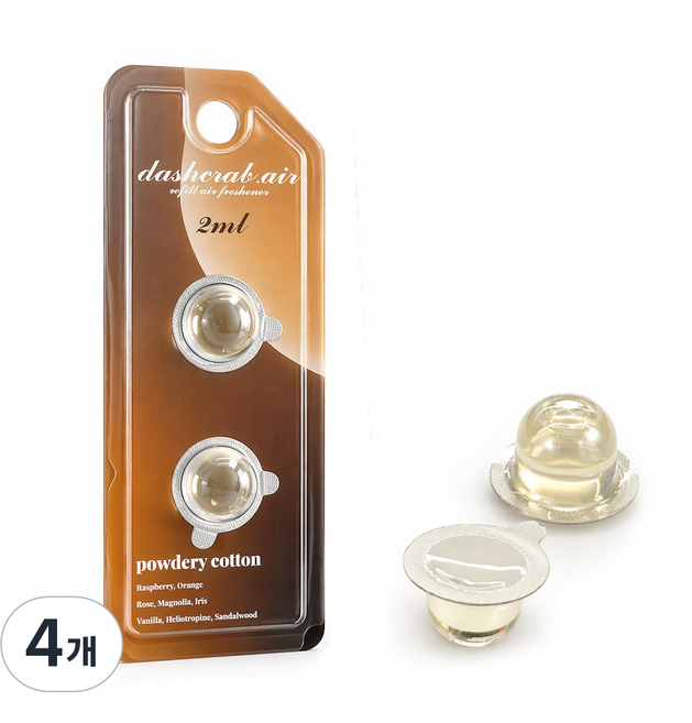 대쉬크랩 차량용방향제 리필 2ml 캡슐 2개입 카카오프렌즈 미니언즈 투슬리스 호환용, 4개, 파우더리 코튼