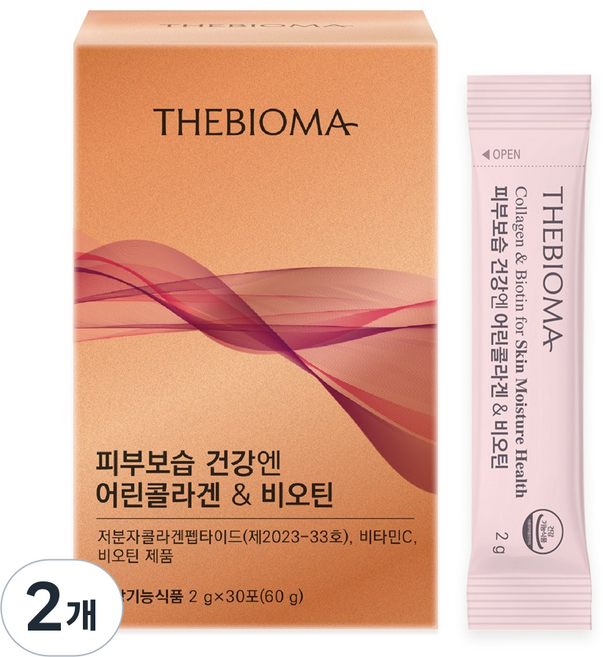 피부보습 건강엔 어린콜라겐 & 비오틴 저분자 콜라겐 펩타이드 개별인정원료 더바이오마 30포, 2개, 30정