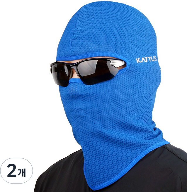 카투스 매쉬형 쿨 바라클라바 자전거 복면 두건 여름두건 쿨기능성 원단 Line-z, 블루, 2개