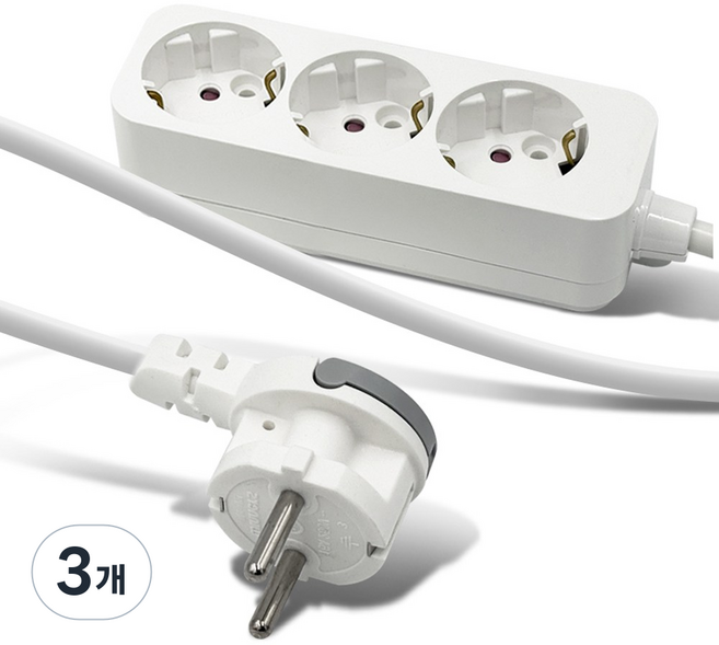 인채널 국산 고용량 납작멀티탭 피노 3구 가구 소파 침대 틈새 플랫플러그, 3개, 화이트_IWFC301, 1.5m