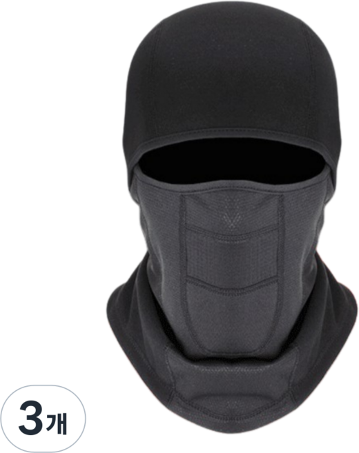 [숨쉬기편한] 방한 넥워머 후드 겨울 한파 발열 기모 바라클라바 오토바이 자전거 아웃도어 골프 스포츠 남성 남자, 3개, 블랙