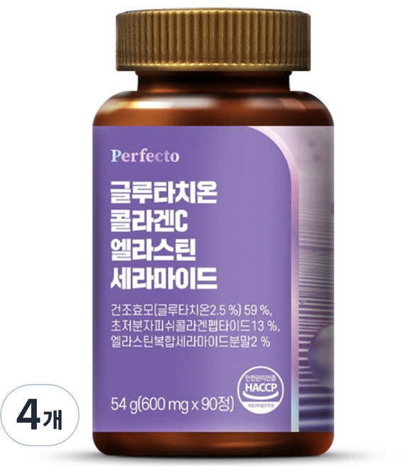 퍼펙토 글루타치온 콜라겐C 엘라스틴 세라마이드 영양제 54g, 90정, 4개