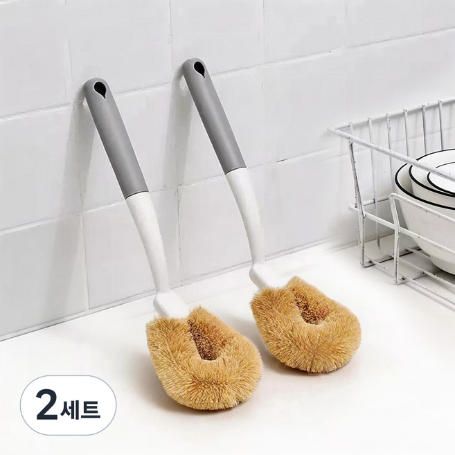 Le Gou 코코넛 사이잘삼 수세미 스테인리스 손잡이 포함 철수세미 세척솔, 2세트, 스타일 B