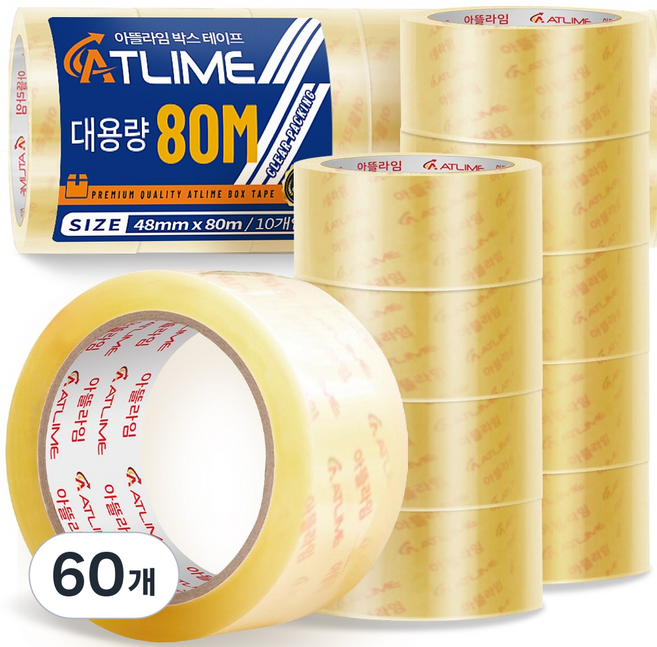 아뜰라임 대용량 고점착 투명 OPP 박스테이프 48mm, 60개, 80m