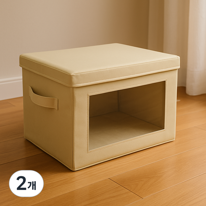 루모689 정리박스 리빙박스 옷 접이식 수납함, 아이보리, 2개