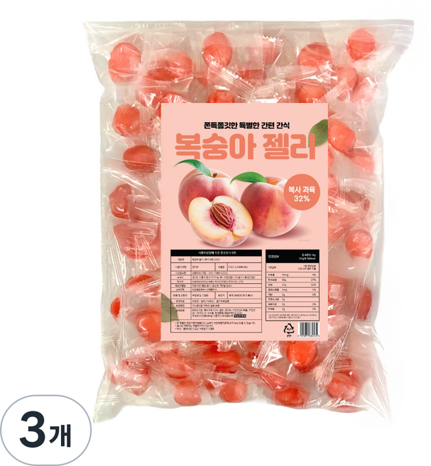 혜성식품 복숭아 젤리 과일 간식, 3개, 1kg