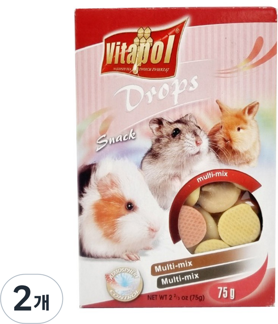 비타폴 햄스터 멀티 믹스 드롭스 75g 햄스터 토끼 기니피그 간식 먹이 사료, 2개