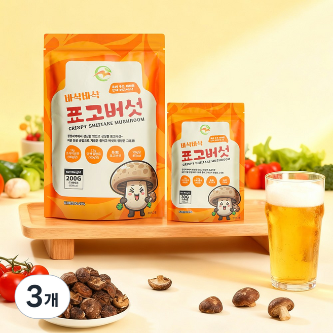 표고버섯칩 저칼로리 건강간식 다이어트과자 어린이간식 핑거푸드, 3개, 30g