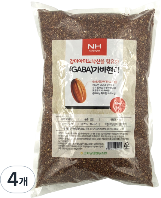 농협 2025년 햇곡 국산 가바 현미 (감마아미노낙산), 4개, 4kg