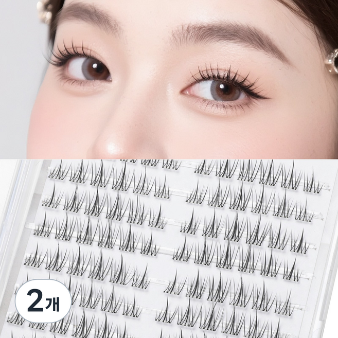 라이프소 인조 속눈썹 투명라인 노글루 자연스러운 눈매연출 노 이질감 부드러운 3D 네이처 120모 10줄 9-11mm, 2개, 블랙