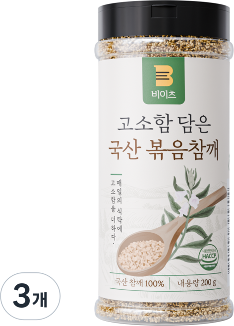 국산 100% 비이츠 우리 땅 순수한 볶음참깨 200g, 3개