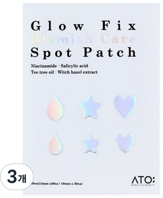 ATO 홀로그램 모양 스팟패치 여드름 뾰루지 케어 하이드로콜로이드 나이아신아마이드 티트리 위치하젤, 3개, 60개입