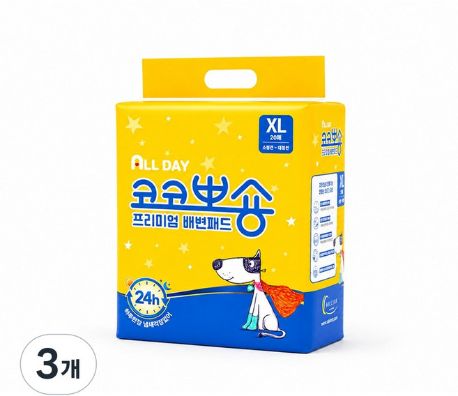 코코뽀숑 올데이 프리미엄 배변패드 XL, 3개, 20개입