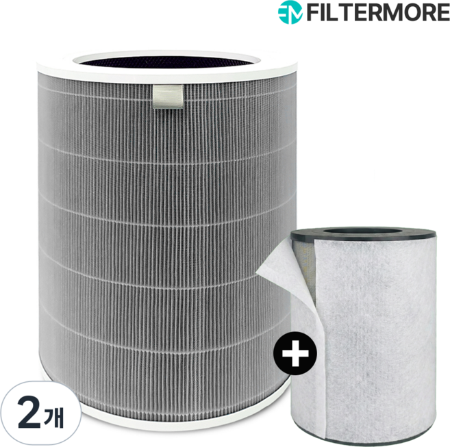 샤오미 공기청정기 필터 미에어 123 2S 2H 3C 3H 호환용, 2개, 그레이 필터+보조필터