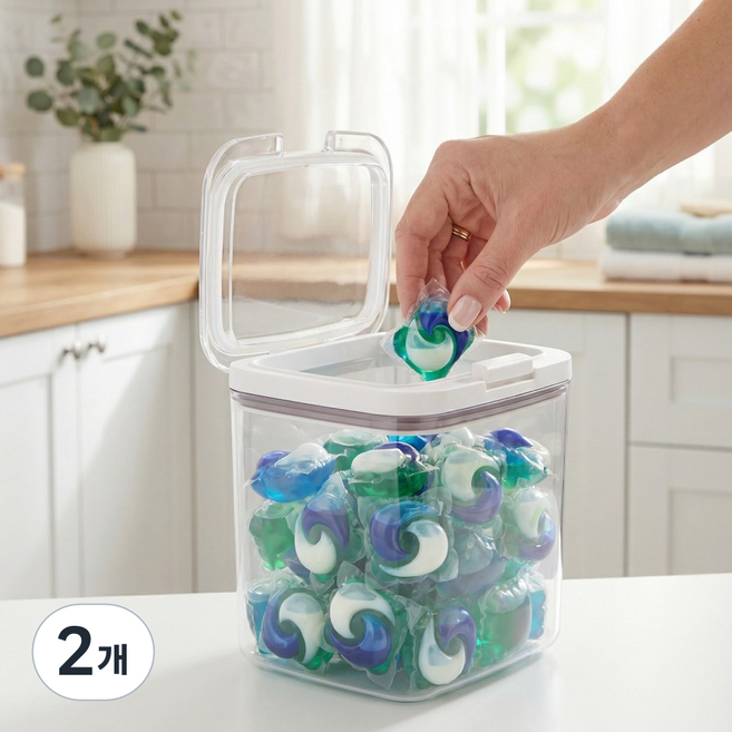 템픽 원터치 세탁 캡슐 세제 보관함, 투명, 2개