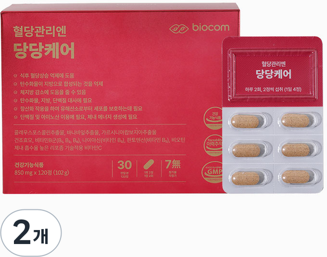 바이오컴 혈당관리 당당케어 바나바잎추출물 코로솔산 120정, 2개