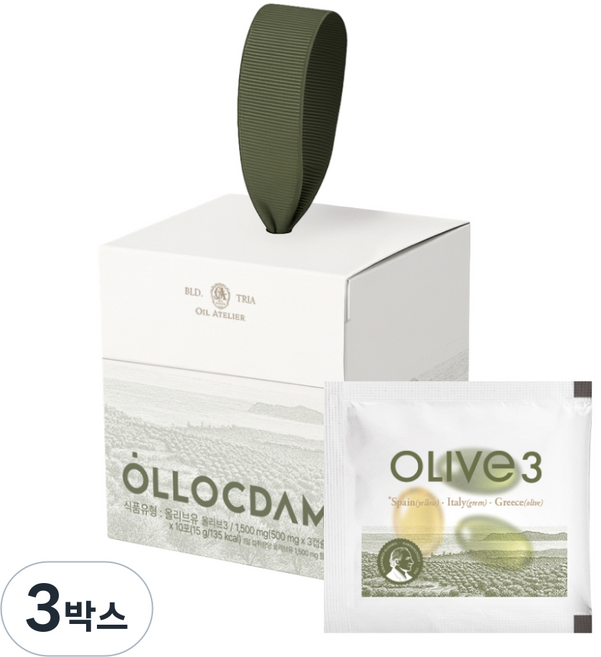 올록담 올리브3 EVOO 지중해 올리브오일 캡슐, 3박스, 30정