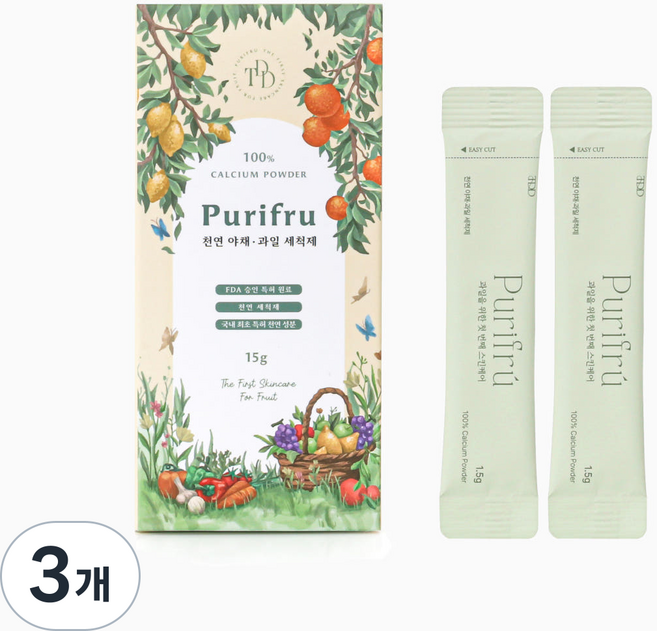 퓨리프루 퓨리파우더 스틱 친환경 야채 과일 세정제 칼슘파우더 더달당, 3개, 15g