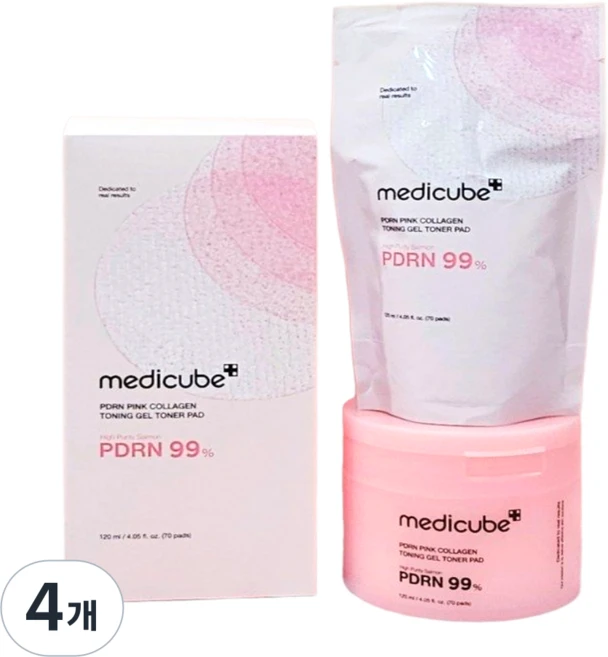 메디큐브 피디알엔 핑크 콜라겐 토닝 겔 토너 패드, 4개, 70매입 - 쿠팡