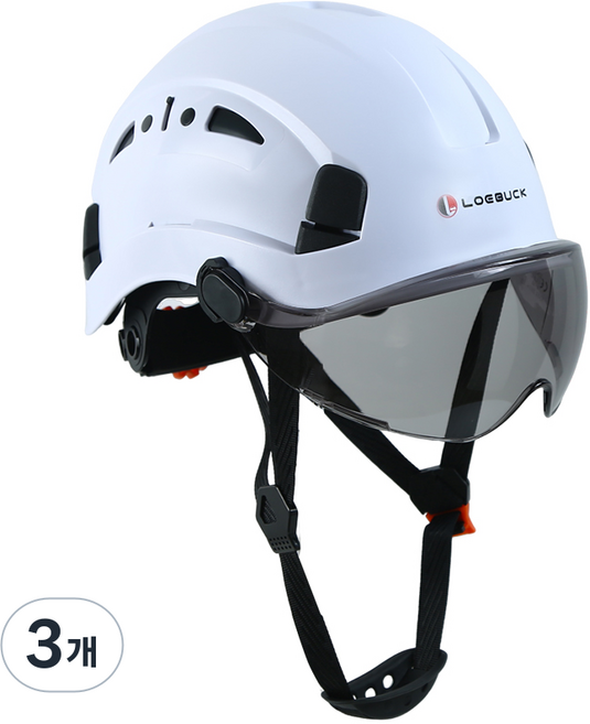 LOEBUCK 아메리칸 스타일 안전모 일체형 방호 선글라스 충격 완충 구조 공장 건설현장 필수, 3개, 흰색 안전모+검은색 고글