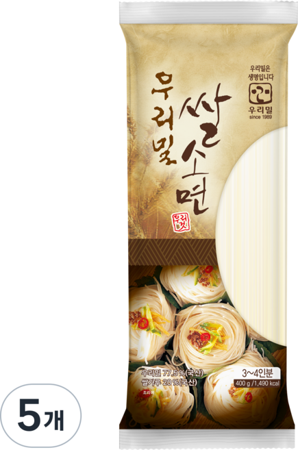우리밀 쌀소면 국산 밀 77.5% 쌀가루 20%, 5개, 400g