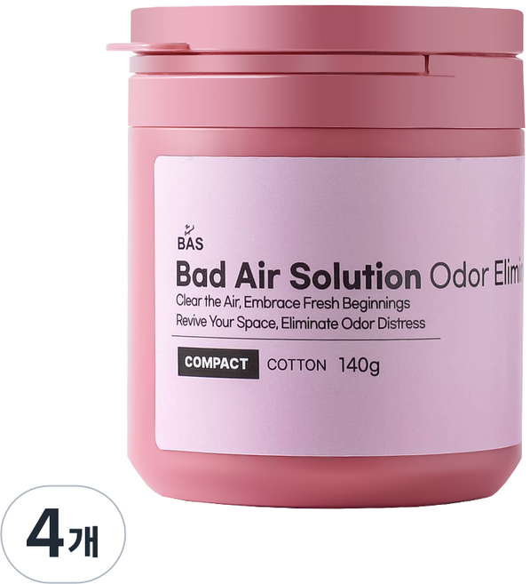 BAS 바스 초강력 생활 실내 탈취제 고체타입 핑크 컴팩트 코튼, 140g, 4개