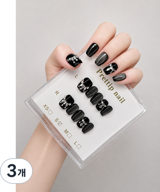 2위 - PRETTIP NAIL 프리팁네일 수제 네일팁, 3개, 블랙 오팔-S