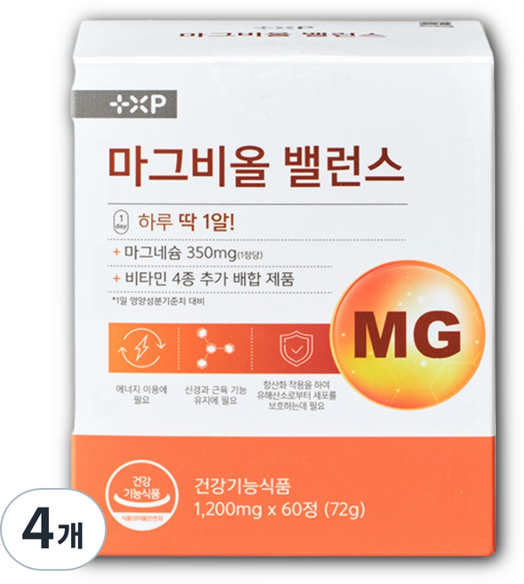 마그비올 밸런스 스피드 한 흡수 신경 근육이완 글루콘산 젖산 마그네슘350 영양제, 4개, 60정