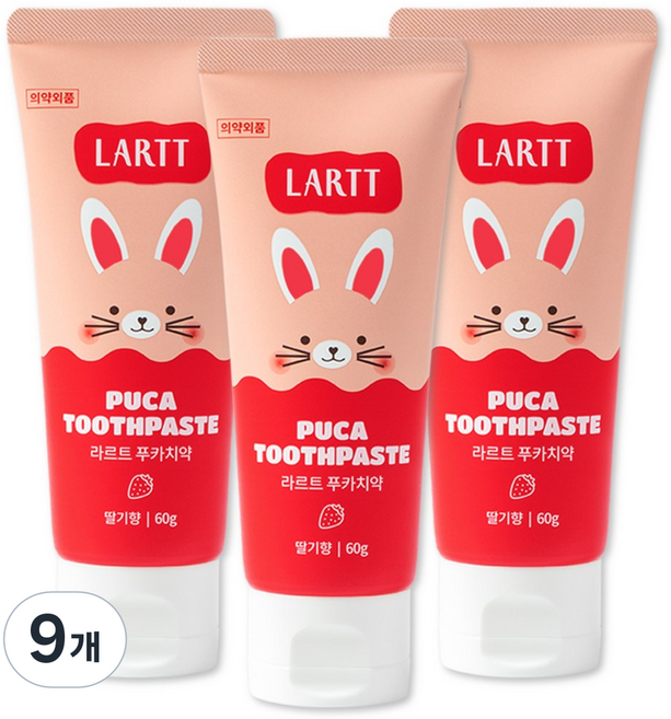라르트 푸카 무계면 어린이 불소 키즈 치약 딸기향, 9개, 60g