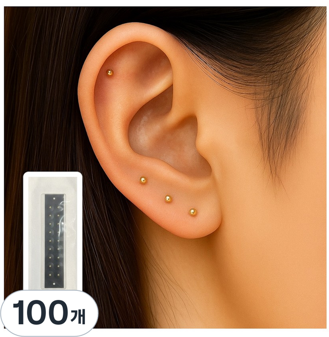 세노브 귀지압패치 건강지압 이어테라피 귀혈자리 귀침 이혈 스티커, 골드, 100개