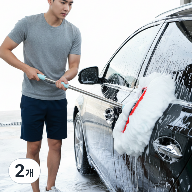 생활반점 SUV 차량용 미세기스방지 실크 세차용 밀대, 2개, 녹색