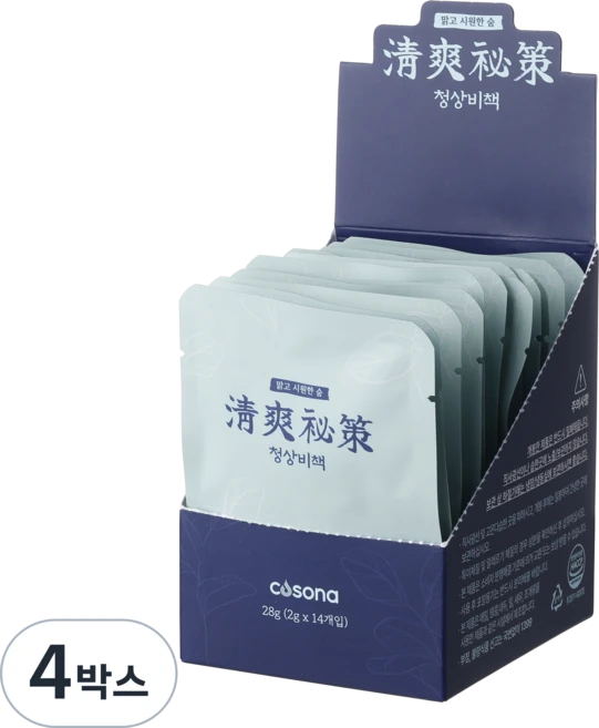 코소나 청상비책 리필 1박스 14포 천연허브6종 배합 코훈증티백 코소나키트 전용, 2g, 4박스, 14개입 - 쿠팡