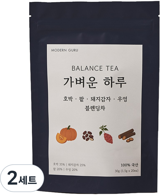 모던구루 가벼운 하루 호박 팥 돼지감자 우엉 블렌딩차, 2세트, 20개입, 1.5g