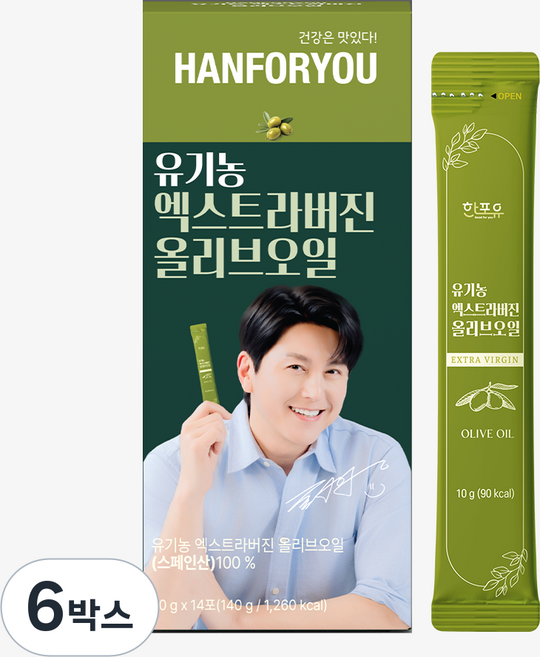 한포유 유기농 엑스트라버진 올리브오일 스틱 피쿠알 스페인 냉압착 올리브유, 6박스, 140g