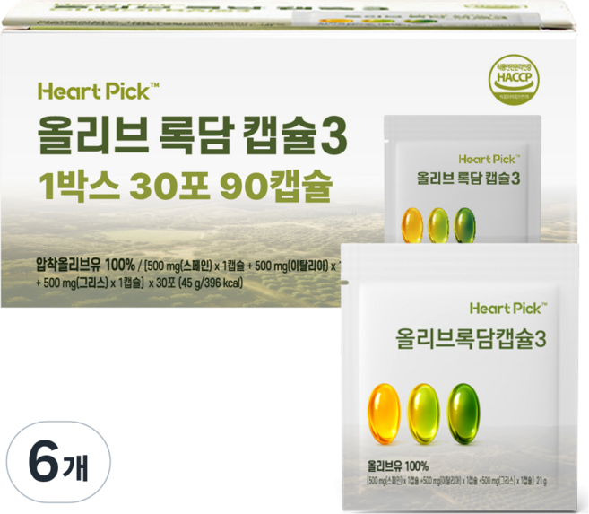 올리브오일 캡슐 3 록담 지중해 올리브 90캡슐 하트픽, 6개, 30회분