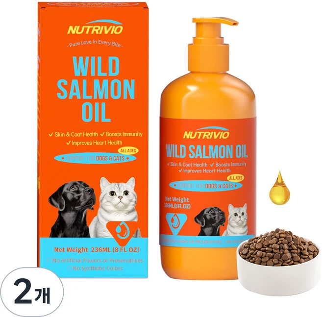 Nutrivio 강아지 영양제 알래스카 내추럴 노견 소형견 종합 대용량 연어오일 영양제, 2개, 오메가3, 236ml - 쿠팡