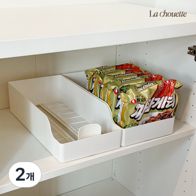 라슈에뜨 팬트리 자동 푸쉬 수납함 과자 라면 즉석밥 자동정리 간식 정리함, 크림화이트 (1개), 2개