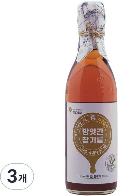 대전기름집 60년전통 100% 국산참기름, 350ml, 3개