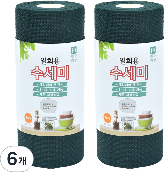 필굿리빙 일회용 수세미, 다크그린, 60개입, 6개