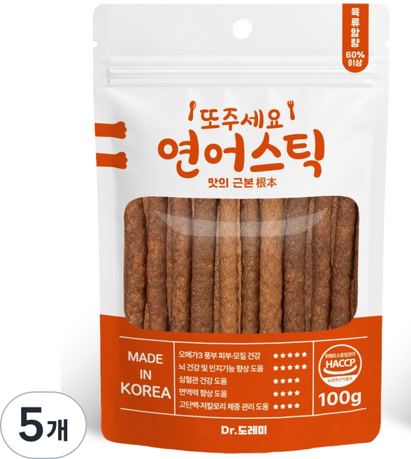 닥터도레미 또주세요 강아지 소프트 스틱 져키 4종 고기 듬뿍 말랑한 간식 100g, 5개, 연어스틱