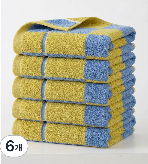 융풍 수건 호텔수건 호텔 수건 타올 타월 세면 타올 샤워타올 목욕타올, 6개, 옐로우블루 체크