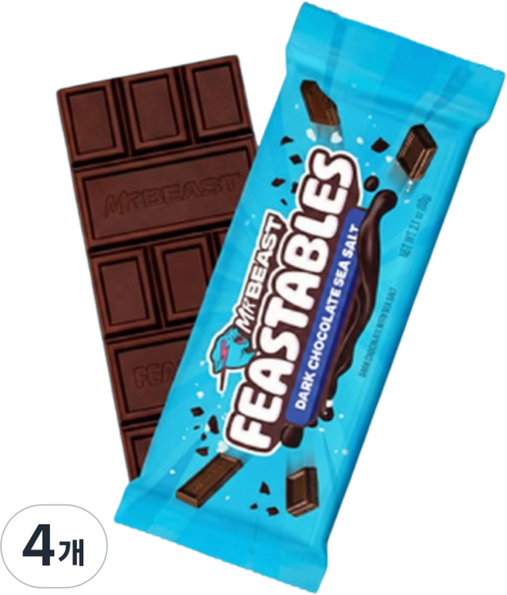 미스터비스트 피스터블 다크초콜릿씨솔트 초콜릿 사무실 탕비실 간식, 4개, 60g