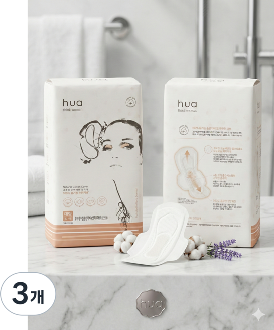 암웨이 후아 내추럴 순면커버 중형 생리대 날개형, 대형, 32개입, 3개