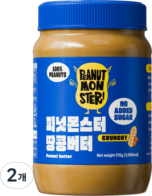 [압도적 고소함] 피넛몬스터 무첨가 무가당 100% 땅콩버터 크런치, 2개, 510g