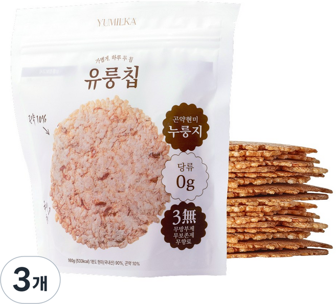 유밀가 유룽칩 저당 곤약 현미 누룽지 실속팩 1봉, 3개, 160g