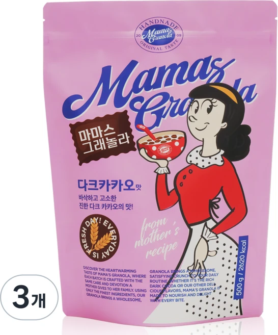 마마스그래놀라 카카오맛 아침식사 아이들간식 식단관리 홈메이드간식, 500g, 3개 - 쿠팡