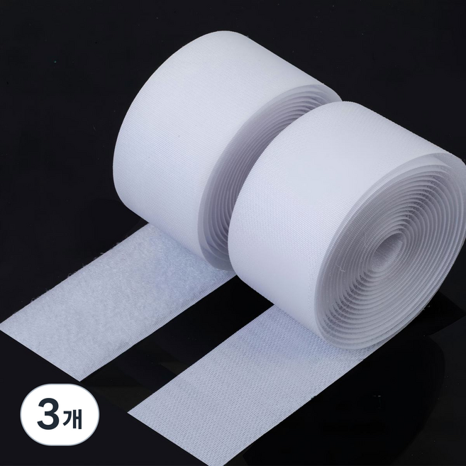 접착 초강력 벨크로 테이프 갈고리면 + 부착면 세트, 3개, 화이트2.5cmx100cm