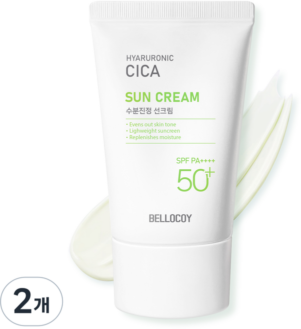 히알루론산 시카 수분 선크림 SPF50+ PA++++ 혼합자차 페이스 바디 백탁 눈시림 끈적임없는 톤업 썬크림, 2개, 50ml